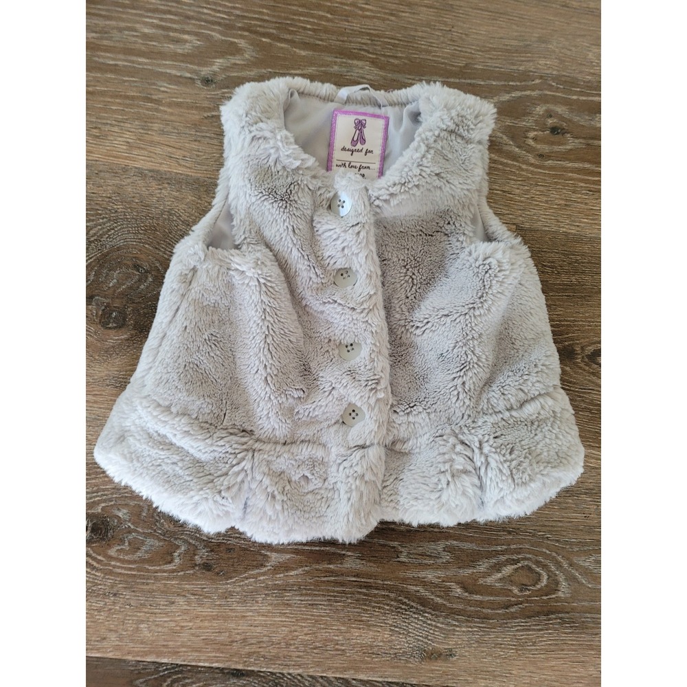 Gymboree Faux Fur Vest Sleeveless Button Up Gray Toddler Girl 18-24 Months #5